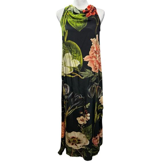 Siddhartha Bansal Halter Maxi Dress Lined Black Floral Sequin Detail Size 2 - Picture 3 of 11